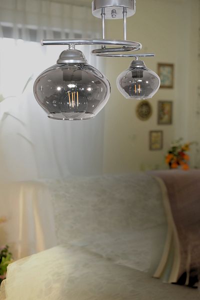 Fer Avize Fuji Modern Decorative Chrome Color 2-Piece Glass Chandelier Living Room - Kitchen - Bedroom