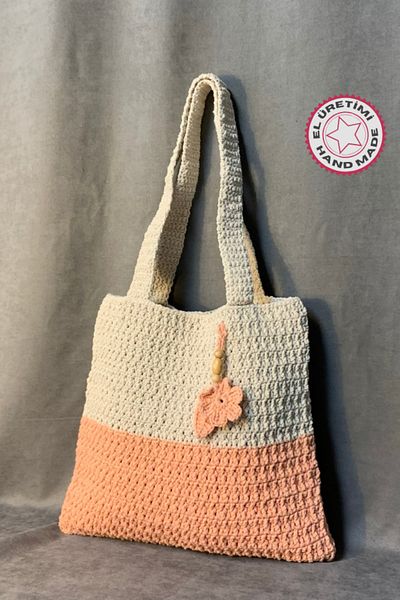 Uretti - Floare tricotată manual Emine 9106 - Geantă de umăr cu frunze - Bej