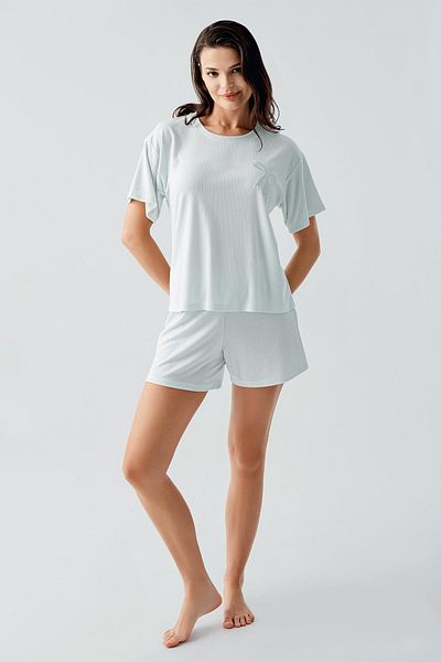 Artış Short Sleeve Stretchy Viscous Shorts Pajama Suit