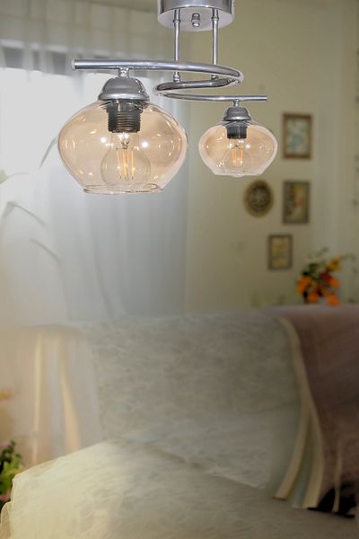 Fer Avize Fuji Modern Decorative Chrome Color 2-Piece Glass Chandelier Living Room - Kitchen - Bedroom