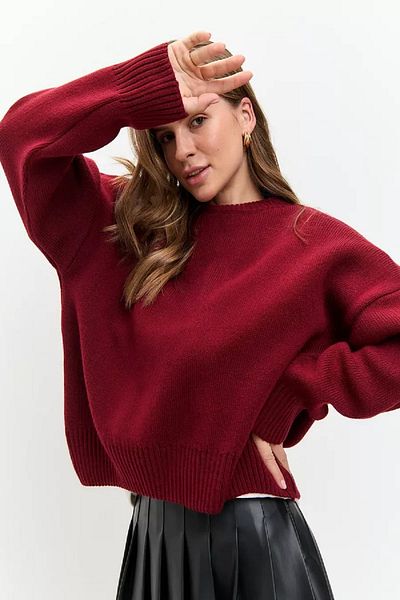 COMBİNE MİCHAİL Pulover de tricotaj oversize cu gât roșu Claret