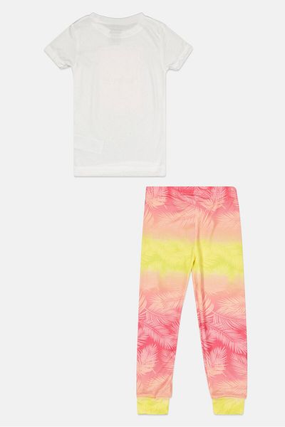 Hurley طقم تي شيرت بطبعة جرافيكية مكون من قطعتين للبنات الصغار، باللون الأبيض