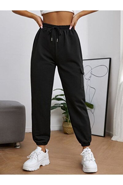 THE WHITE Μαύρο ζευγάρι πλαϊνή τσέπη χειμερινές φόρμες επένδυση fleece