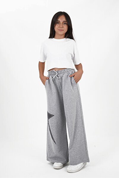 HayKids Pantaloni de jogging pentru fete, din țesătură cu două fire, brodate cu stea