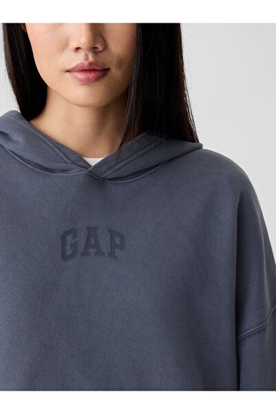GAP Kadın Koyu Mavi Relaxed Logo Fleece Sweatshirt