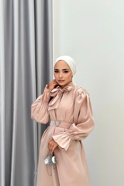 QUQA Salmon Satin Dress - Belted