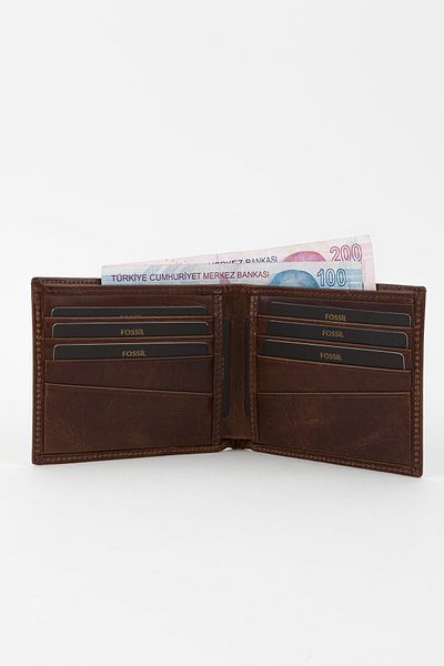 Fossil Boxed Genuine Leather Horizontal Gray Crazy Men's Hand Portfolio Wallet with Extra Card Holder
