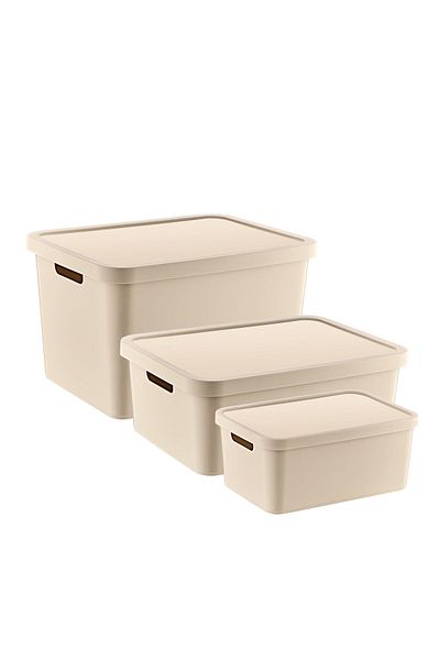 Smartware Set of 3 Stafi Box with Lid Latte (4,5-12-18 Lt)