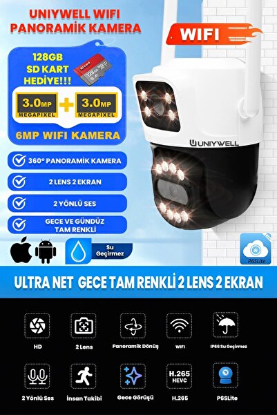 UNIYWELL 6 MP WIFI Kamera  2 LENS - Tam Renkli Gece Görüş - Su Geçirmez - 2 Y...