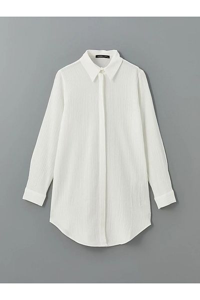 LC Waikiki Lcwaikiki Classic Blue Textured Seersucker Women's Shirt Tunic
