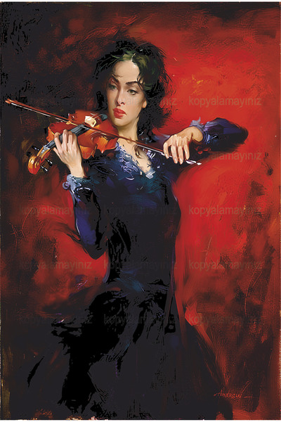 Hayat Poster Woman Playing Violin Classical Music Oil Painting Home Decoratio...