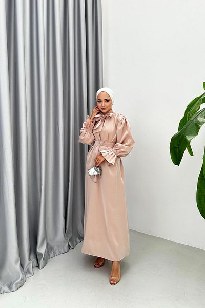 QUQA Salmon Satin Dress - Belted