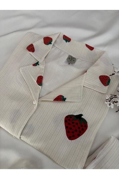 MH Moony Homewears Set de pijamale moale din 2 piese cu detalii de căpșuni