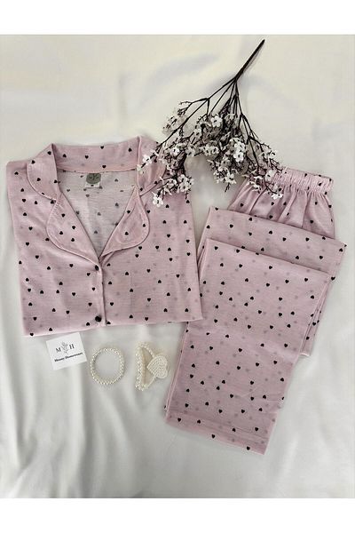 MH Moony Homewears 2-Piece Little Heart Pink Combed Cotton Pajamas Set