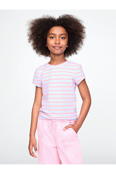 GAP Kız Çocuk Mavi Yuvarlak Yaka T-Shirt