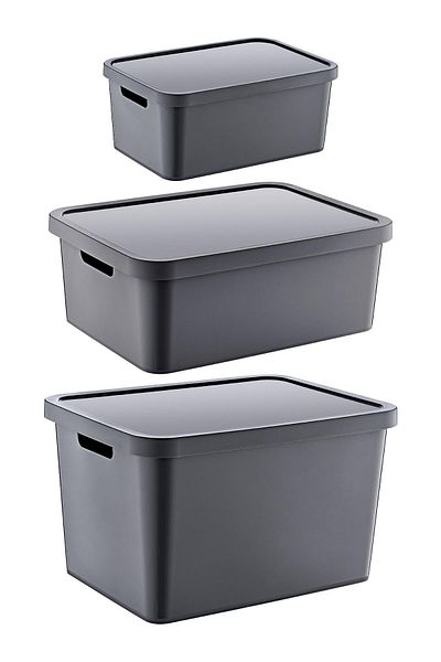 Smartware Anthracite Set of 3 Stafi Box with Lid - 4.5-12-18 Lt