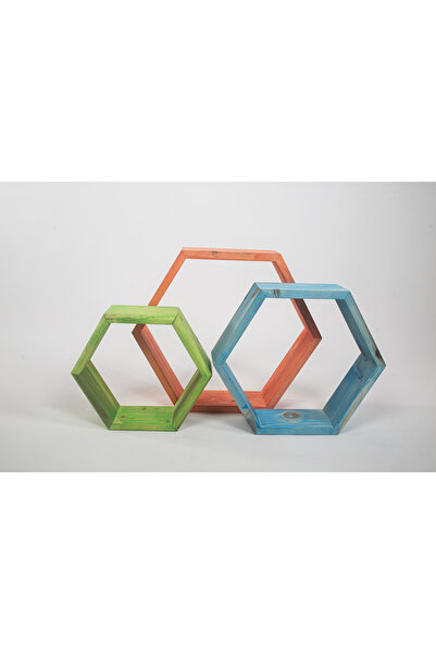 ARDEKS Renkli Altıgen Ahşap Dekoratif Raf