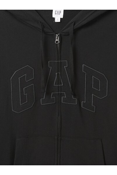 GAP Erkek Siyah Logo Fermuarlı Fransız Havlu Kumaş Sweatshirt