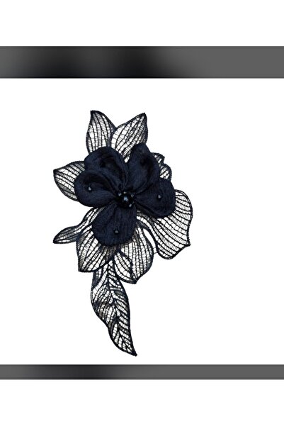 KARAASLAN Dikilebilir Şık Siyah Dantel Çiçek Aplik  Broş- Aksesuar-Dikilebili...