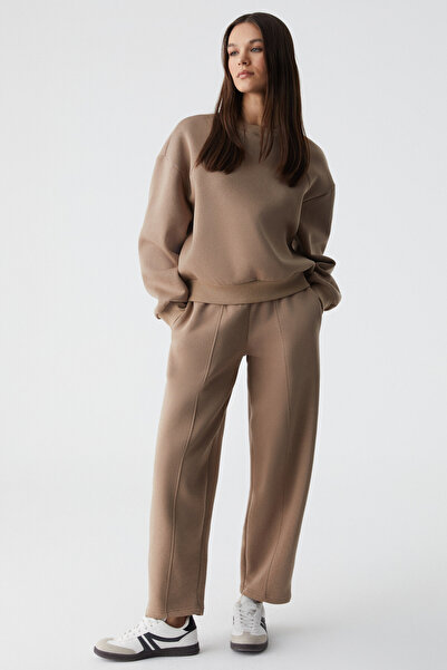 ETHIQUET MORGANS Kadın Geniş Paça Oversize Vizon Eşofman Altı