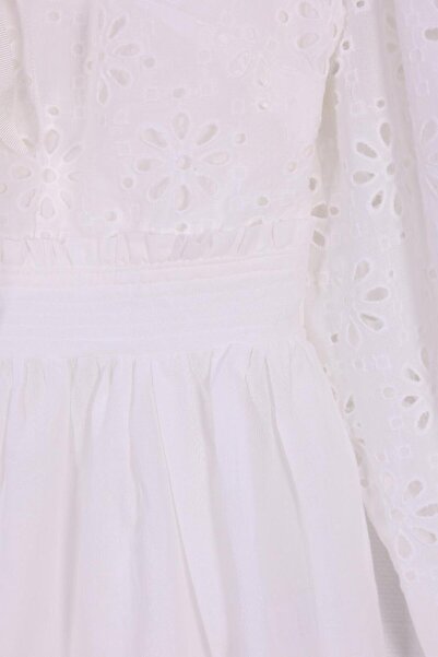 By Mare Style Deep V-Neck Pure Cotton White Blouse