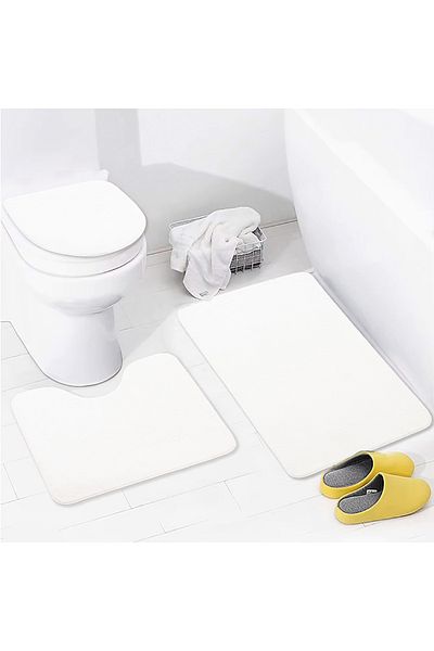 Dokumacıoğlu Unicolor Plain 3 τεμαχίων Σετ πατάκι μπάνιου κρέμας, χαλί, αντιολισθητικό δερμάτινο σετ τουαλέτας που πλένεται