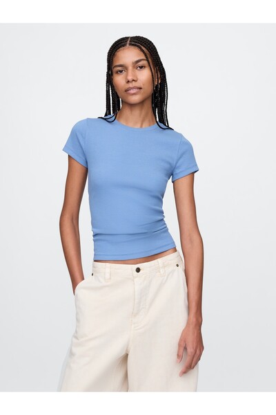 GAP Kadın Mavi Modern Rib Crop T-Shirt