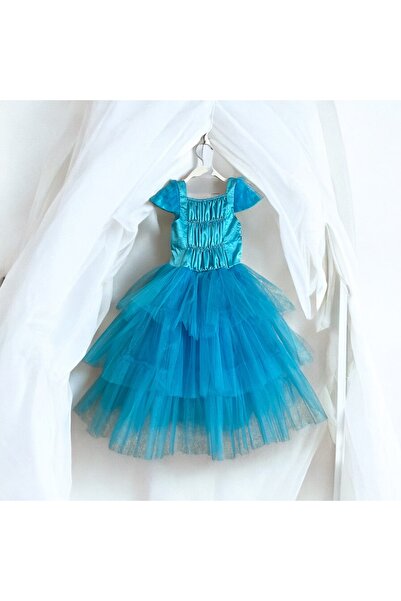 Butik Mavi Pullu Uzun Elsa Elbise