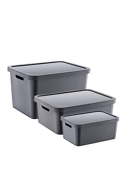 Smartware Anthracite Set of 3 Stafi Box with Lid - 4.5-12-18 Lt