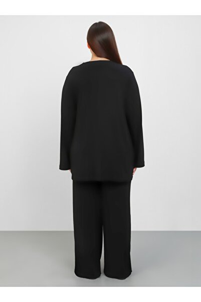 ALİA Double Breasted Closure Knitted Plus Size Set - Black - Alia