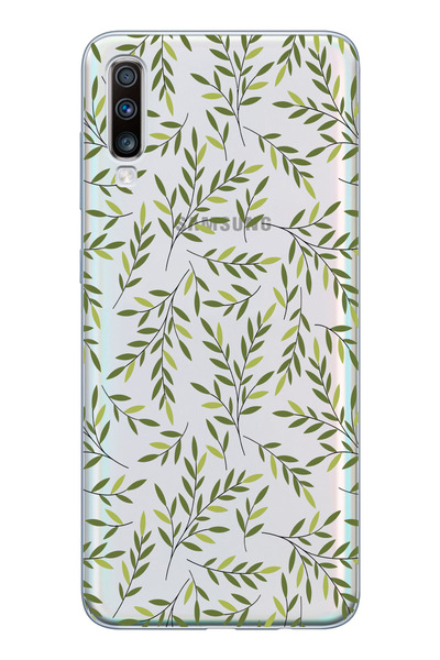 moonset Samsung Galaxy A70 Uyumlu Yapraklar Tasarımlı Baskılı Şeffaf Telefon ...