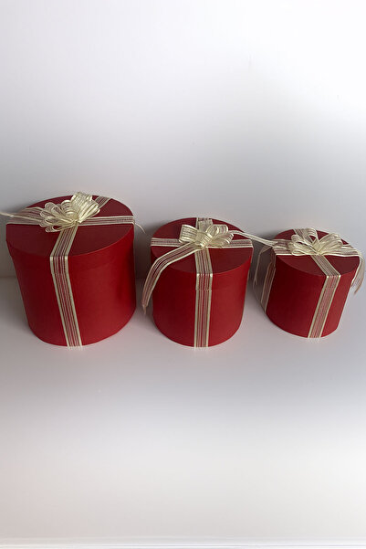 Sole Silindir Hediye Kutusu Fiyonklu 3 Adet Kırmızı Silindir Kutu