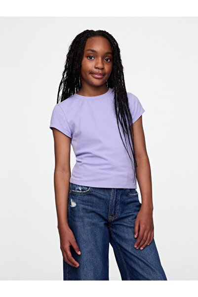 GAP Kız Çocuk Mor Yuvarlak Yaka T-Shirt