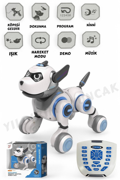YILDIRIM OYUNCAK Uzaktan Kumandalı Full Fonksiyon Şarjlı Işıklı Müzikli İnteraktif Robot Köpek 29 cm Hareket Algılama
