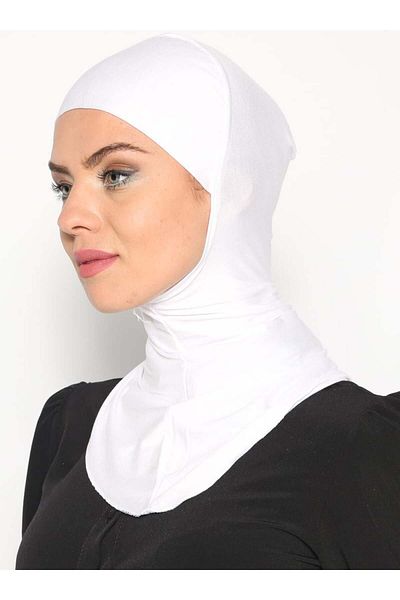 Ecardin Boneta Hijab cu guler - Albă -