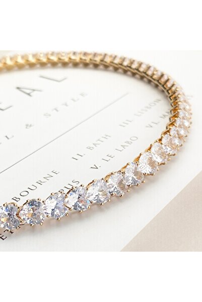 Kyver Choker Kolye Zirkon Kalp Su Yolu Esnek Kelepçe Kolye Gold 39 Cm