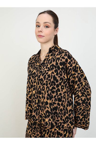 Benin Βαμβακερό κοστούμι Oversize Leopard Pattern - Καφέ - Μπενίν