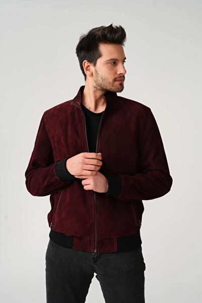AS KÜRK DERİ Erkek Bordo Süet Hakiki Deri Ceket
