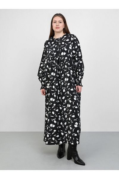 ALİA Plus Size Floral Print Dress - Black - Alia