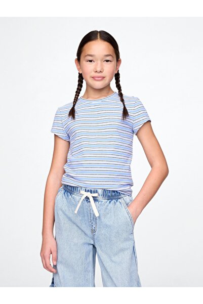 GAP Kız Çocuk Mavi Yuvarlak Yaka T-Shirt