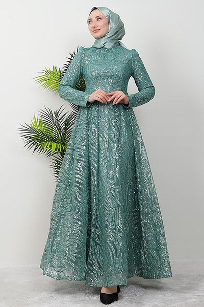 GİZ AGİYİM Βραδινό φόρεμα Hijab Mint Color Sapling