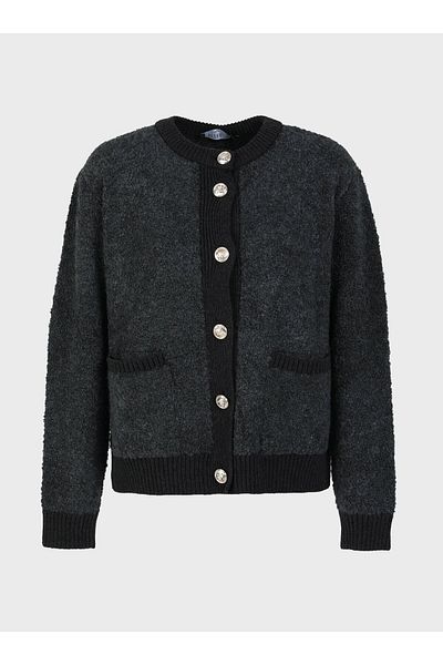 Refka Button Detailed Boucle Yarn Knitwear Cardigan - Anthracite - Refka