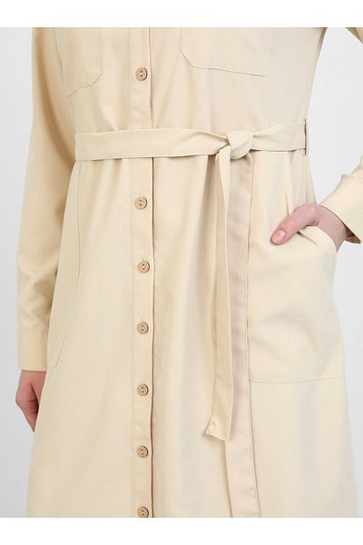 Refka Φόρεμα Hijab με τσέπη και λεπτομέρεια ζώνης Poplin - Μπεζ - Refka