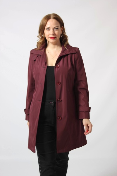 Moda Berray 1671 KOLU DÜĞME DETAYLI UZUN KAPİŞONLU MÜRDÜM BÜYÜK BEDEN KADIN C...