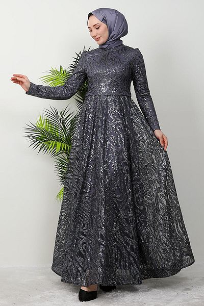 GİZ AGİYİM Βραδινό φόρεμα Dark Grey Sapling Hijab