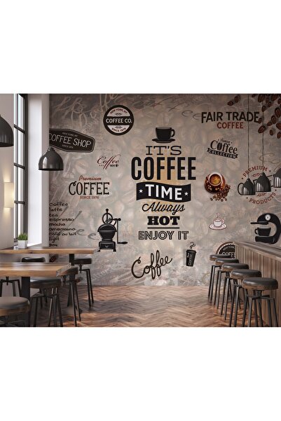 Tasarım Coffee Time Cafe Görsel Yazı Temalı Duvar Kağıdı