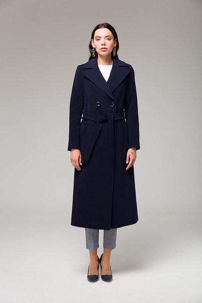 Concept. Zweireihiger, an der Taille gebundener, mittellanger Mantel, Marineblau 3754