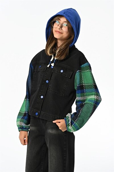 Marions 09-15 Years Old Unisex Black Color Hooded Denim Jacket