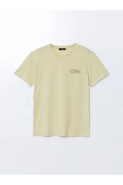 LC Waikiki Ανδρικό μπλουζάκι LCW ECO Khaki Crew με κοντό μανίκι με στάμπα από βαμβακερό χτενισμένο βαμβάκι