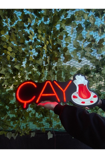 Neonite "ÇAY" Işıklı ve UV Baskılı Neonled ve Leon Dekoratif Duvar Yazısı Tab...
